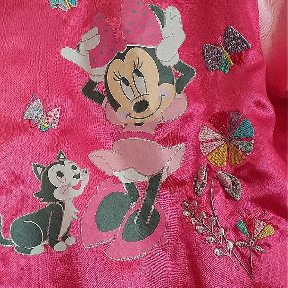 Minnie Mouse Girls Jacket Pink Coat Size 9 10 Satin Bomber Varsity Embroidered - Picture 7 of 13
